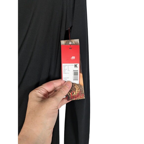 Sophia by Sophia Vergara Dress M Black Vneck Gathered Ruffle Long Sleeve Sheath - Picture 4 of 7